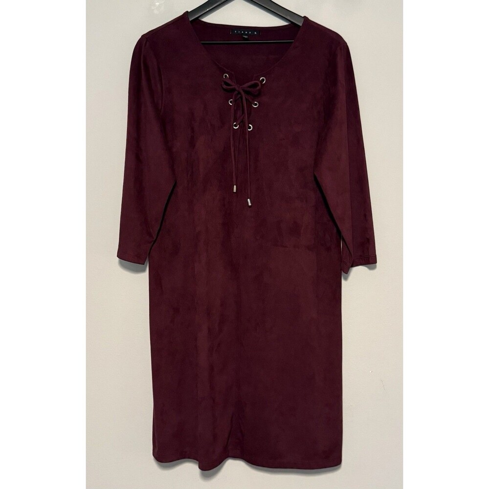 Tiana B. Faux Suede Dress Sz 16 Maroon Wine Lace-up Boho
